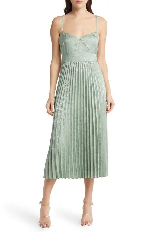 Lulus Regal Romance Floral Jacquard Pleated Dress in Sage Floral Jacquard at Nordstrom, Size Larg... | Nordstrom