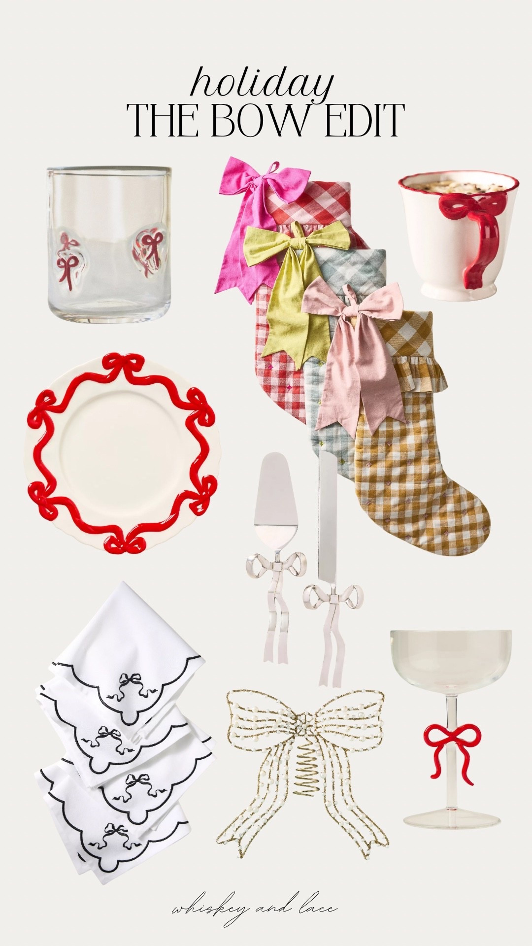 Absolutely obsessed with the bow trend on everything lately! These stockings come in the cutest colors and these cocktail glasses would instantly make any table look festive 🎀

#LTKSeasonal #LTKHome