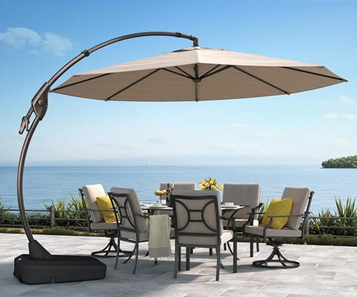 Grand patio 11FT Cantilever Umbrella with Base Outdoor Large Round Aluminum Offset Umbrella for Patio Garden Backyard (Champagne, 11 FT) | Amazon (US)