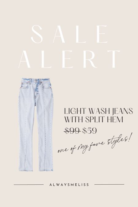 Abercrombie sale - light wash high rise jeans with split hem are marked down!! These are similar to the GRLFRND pair I own which are also on sale today for under $100 (linking both!) 

#LTKstyletip #LTKunder100 #LTKsalealert