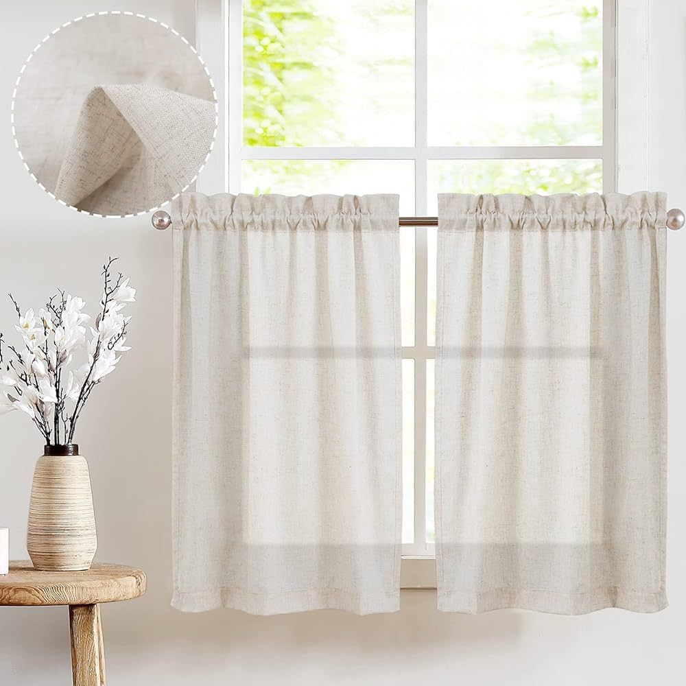 Amazon.com: jinchan Linen Kitchen Curtains 24 Inch Tier Curtains Farmhouse Cafe Curtains Light Fi... | Amazon (US)