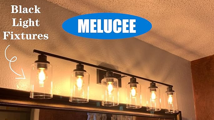 MELUCEE Brushed Brass Vanity Lights Wall Sconce 4-Light, Bathroom Light Fixtures with Clear Glass... | Amazon (US)