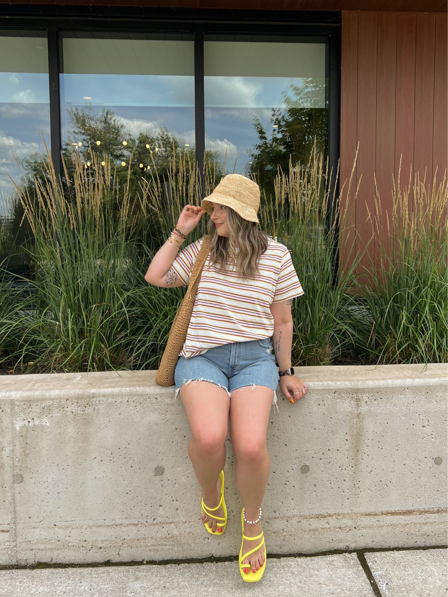 Beach outfit! Sized up to XL in the striped tee for a more oversized fit (Canadian link under “similar products”). Sized up to 32 in the denim shorts for a loose comfy fit. Crocs sandals are super comfy, I’m a 9.5-10 and wear a 10. Linked similar straw hats!

#LTKsummer #LTKsale #LTKmidsize