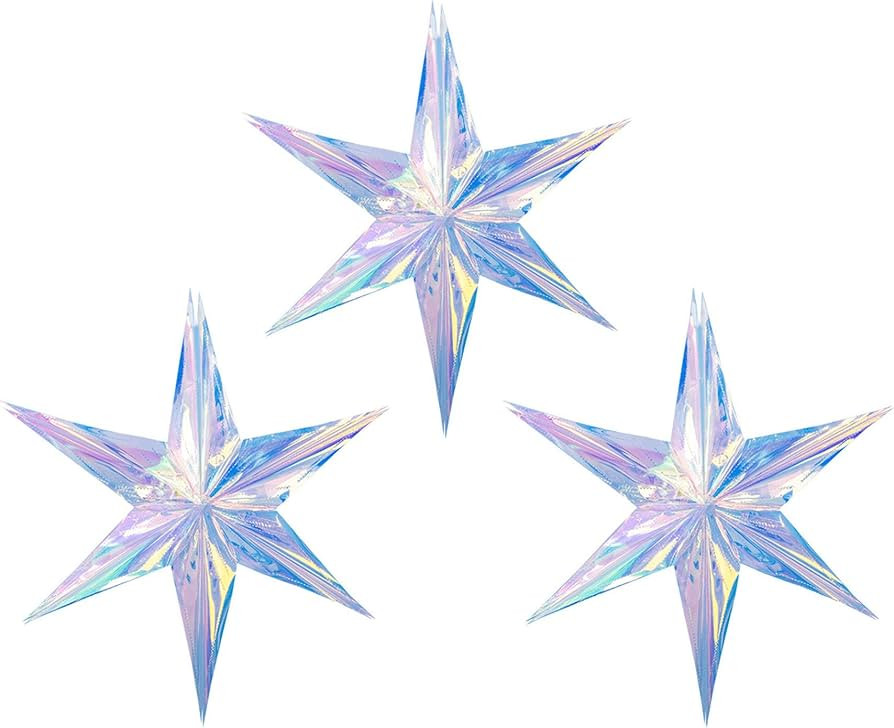 3 Pack 15.74 Inch Iridescent Ornament Star Hanging Decorations Hexagon Star Clear Foil Decorative... | Amazon (US)