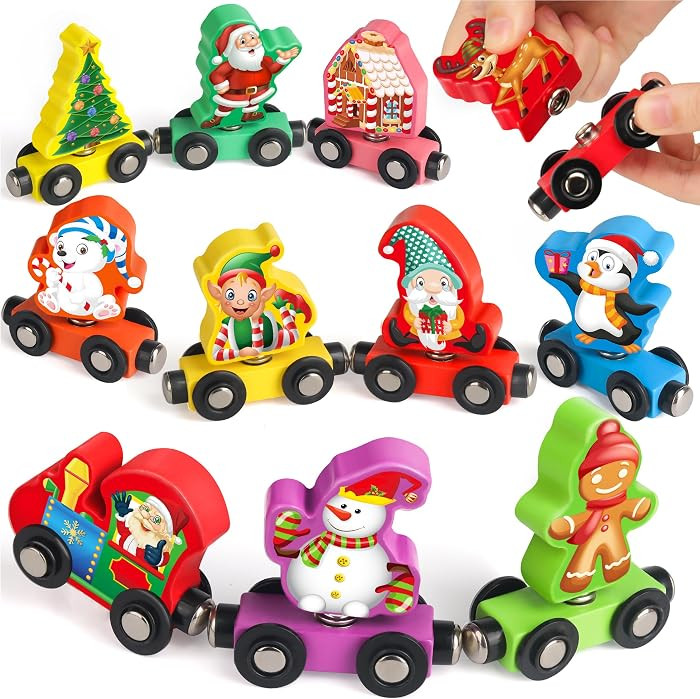 Vanmor Christmas Train Set for Toddlers, Snap Train Toys for Wooden Tracks,Magnetic Holiday Train... | Amazon (US)