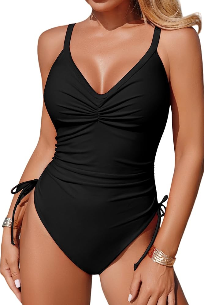 Women's High Cut One Piece Swimsuit Tummy Control Sexy Ruched Bathing Suit Slimming Swimwear 2026 | Amazon (US)