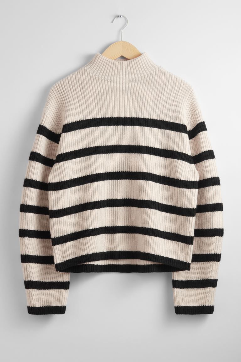 Pullover aus Merinowolle mit Stehkragen - Creme/Schwarze Streifen - Ladies | H&M DE | H&M (DE, AT, CH, NL, FI)