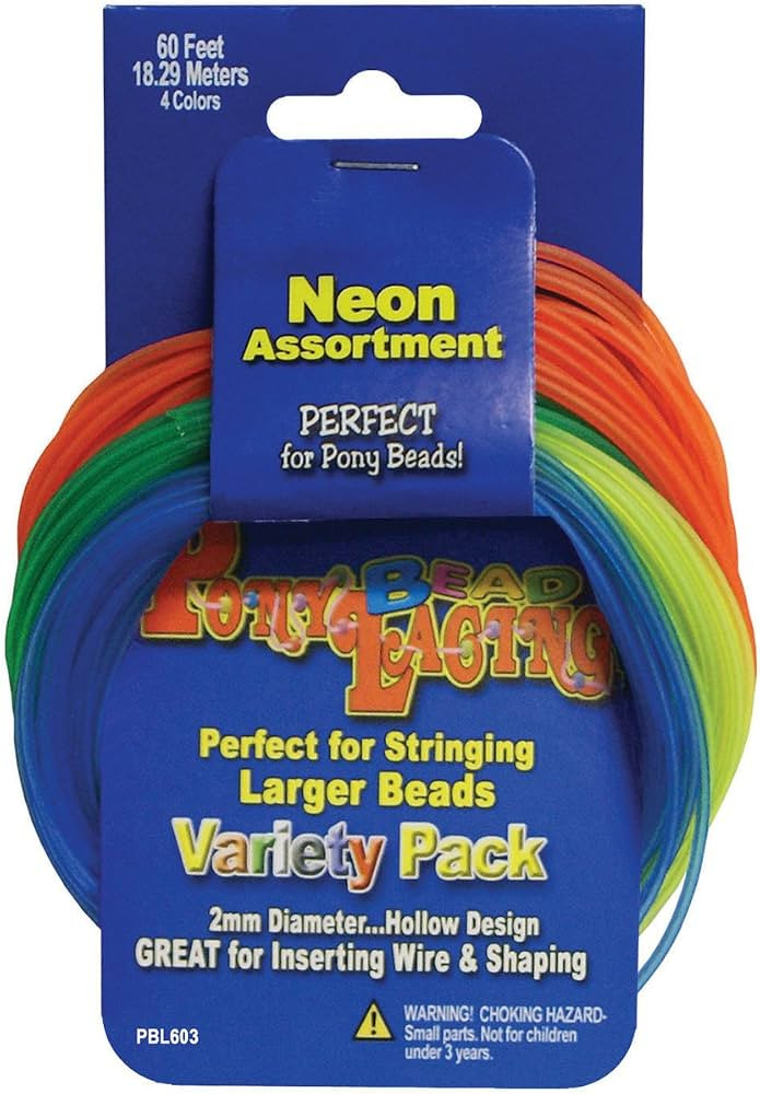 Pepperell Pony Bead Lacing Cord Variety Pack, 60-Feet, Neon Colors | Amazon (US)