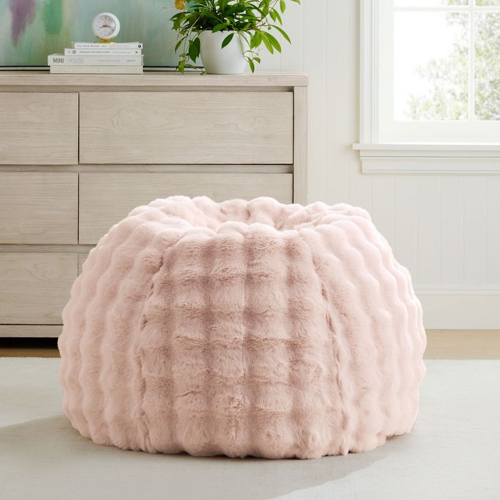 Large Marshmallow Faux Fur Pink Bean Bag Chair | Pottery Barn Teen