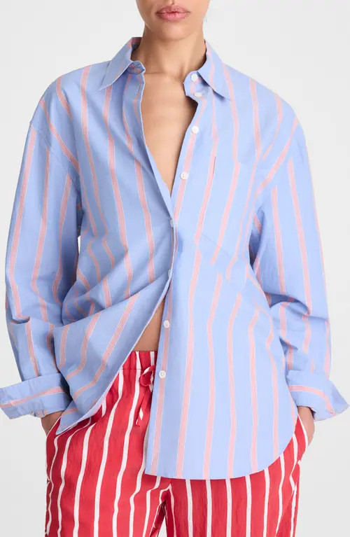 Madewell The Easy Stripe Cotton Poplin Button-Up Shirt in Calm Blue at Nordstrom, Size Large | Nordstrom