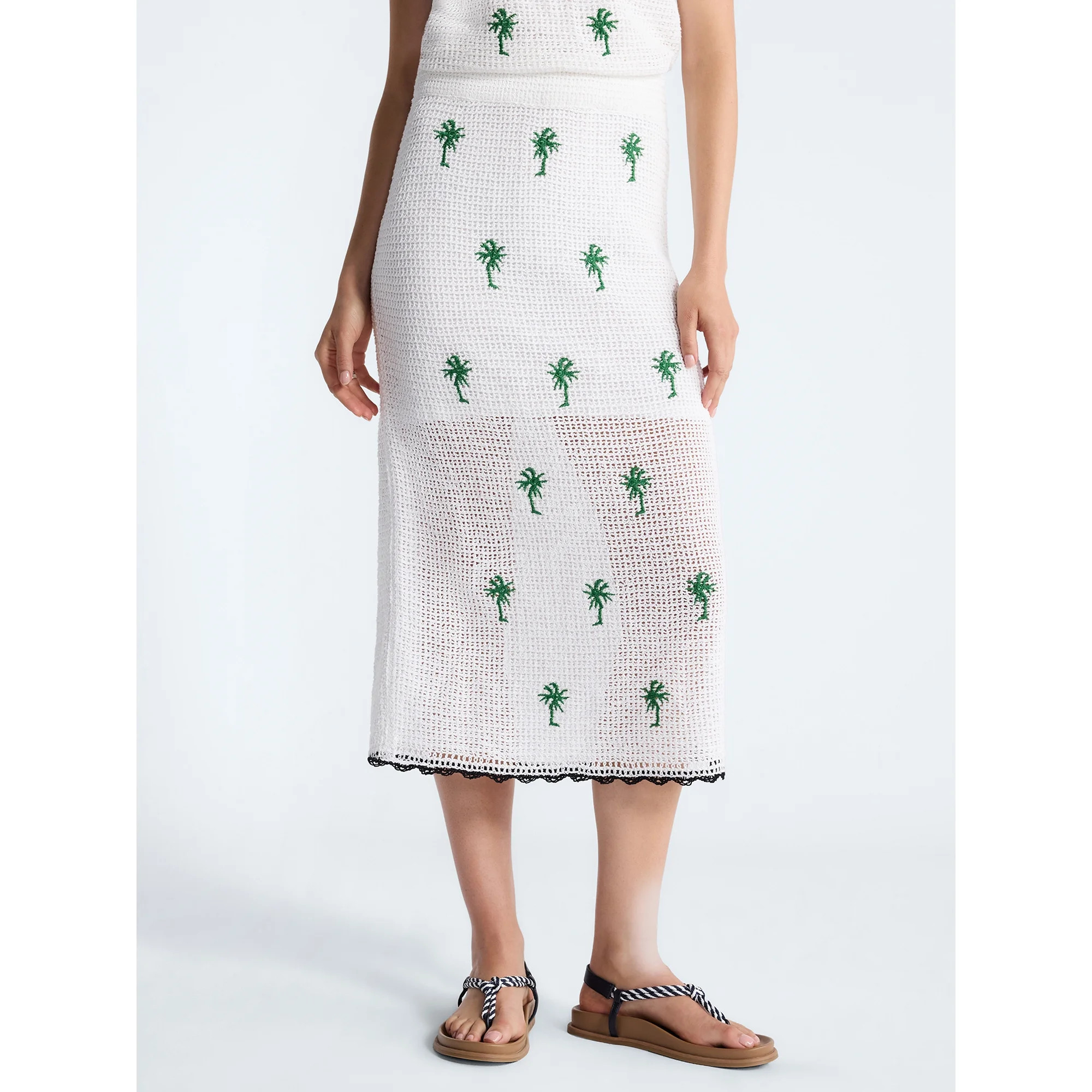 Free Assembly Women's Embroidered Knit Cotton Pencil Midi Skirt, Sizes XS-XXL | Walmart (US)