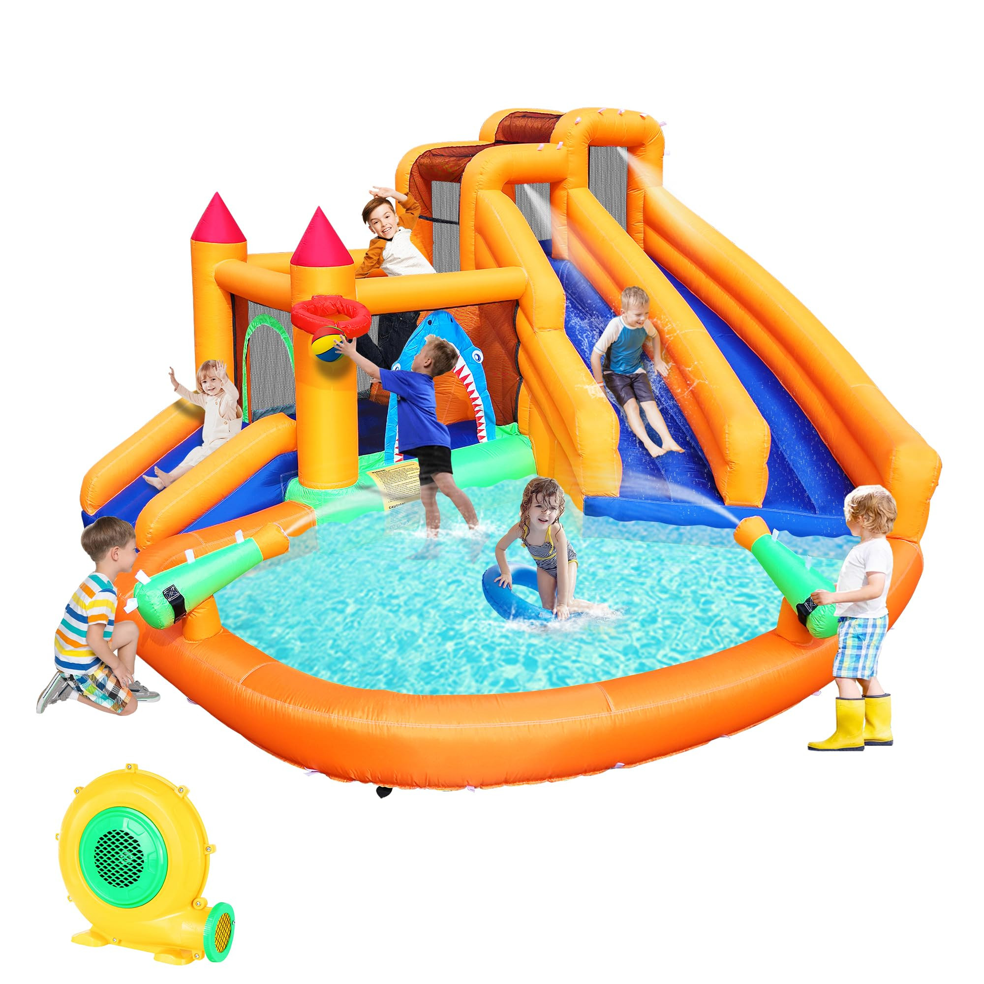 Inflatable Bounce House, Triple Water Slide for Kids with Double Cannon, Climbing Wall, Jumping, ... | Amazon (US)