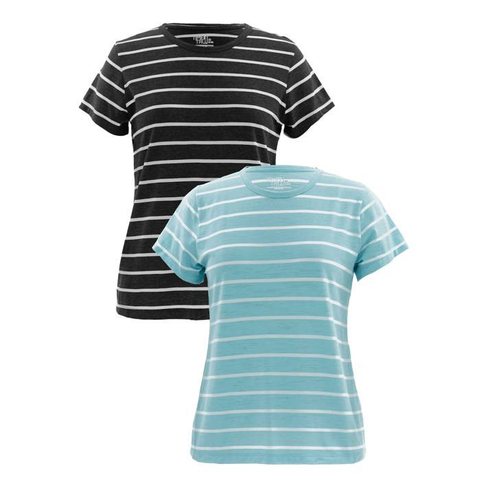 Time and Tru Womens Striped Short Sleeve Slub Crew Neck T-Shirt, 2-Pack | Walmart (US)