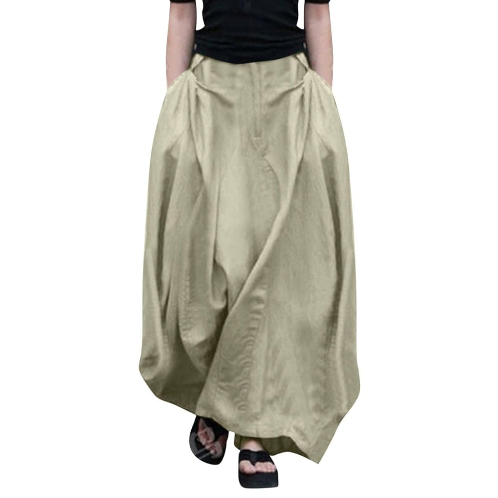 Women Maxi Skirt Long Flowy High Waisted Skirts with Pockets Plus Size Dressy Casual Elastic Wais... | Amazon (US)