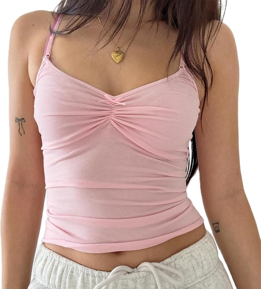 Women Y2k Contrast Lace Trim Crop Cami Tank Top Sexy Vintage Spaghetti Strap Camisole Summer Stre... | Amazon (US)