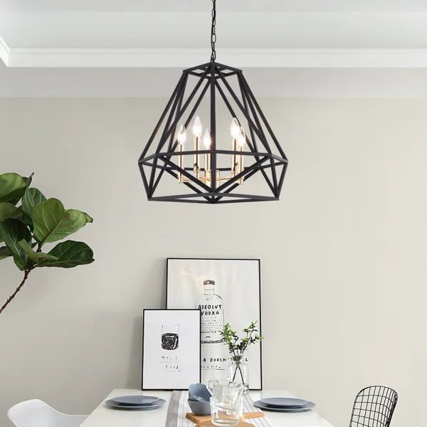 Worton 5 - Light Dimmable Geometric Chandelier with Wrought Iron Accents | Wayfair North America
