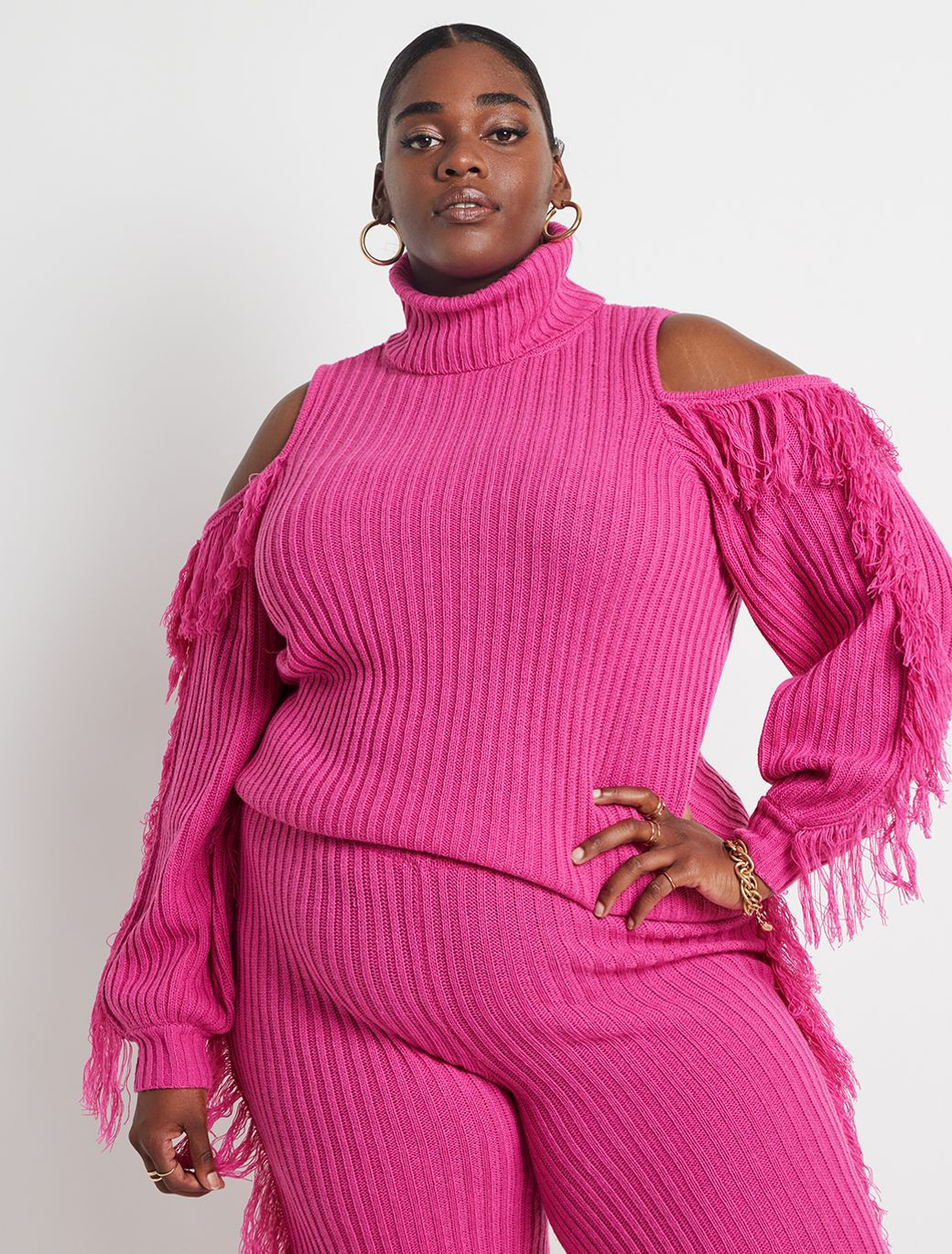 Fringe Turtleneck Sweater | Women's Plus Size Tops | ELOQUII | Eloquii