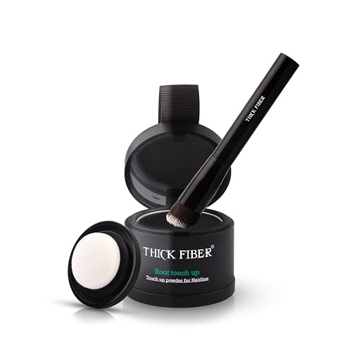 THICK FIBER Root Touch Up Powder - Water & Sweat Resistant Hair Loss Concealer Set for Thinning Hair Women, Includes Brush (Black) | Amazon (US)