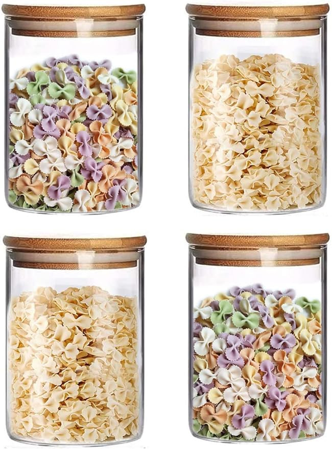 Xtulina 750ML Glass Kitchen Storage Jars with Bamboo Lids, Airtight Tea Coffee Sugar Storage Jars... | Amazon (UK)