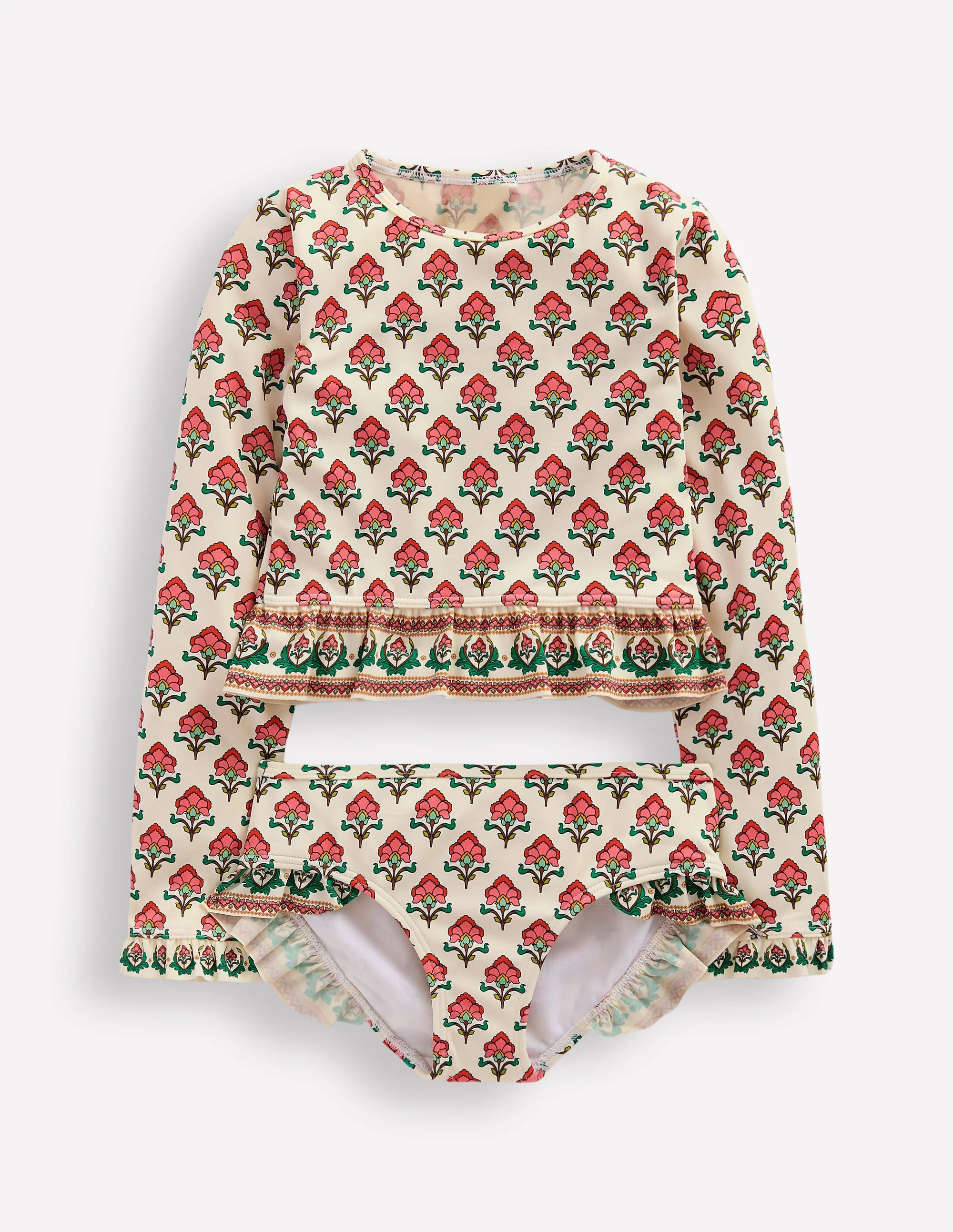 Hem Frill Rash Vest Set-Soft Ivory Woodblock Flower | Boden (US)