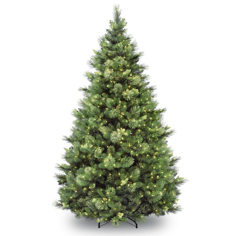 Carolina Extra Full Green Tree Family Flocked/Frosted Christmas Tree and Pinecones | Wayfair North America