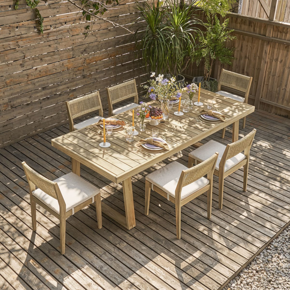 Castlery - Small Teak Outdoor Dining Table and 6 Chairs Set - Beige | Castlery US
