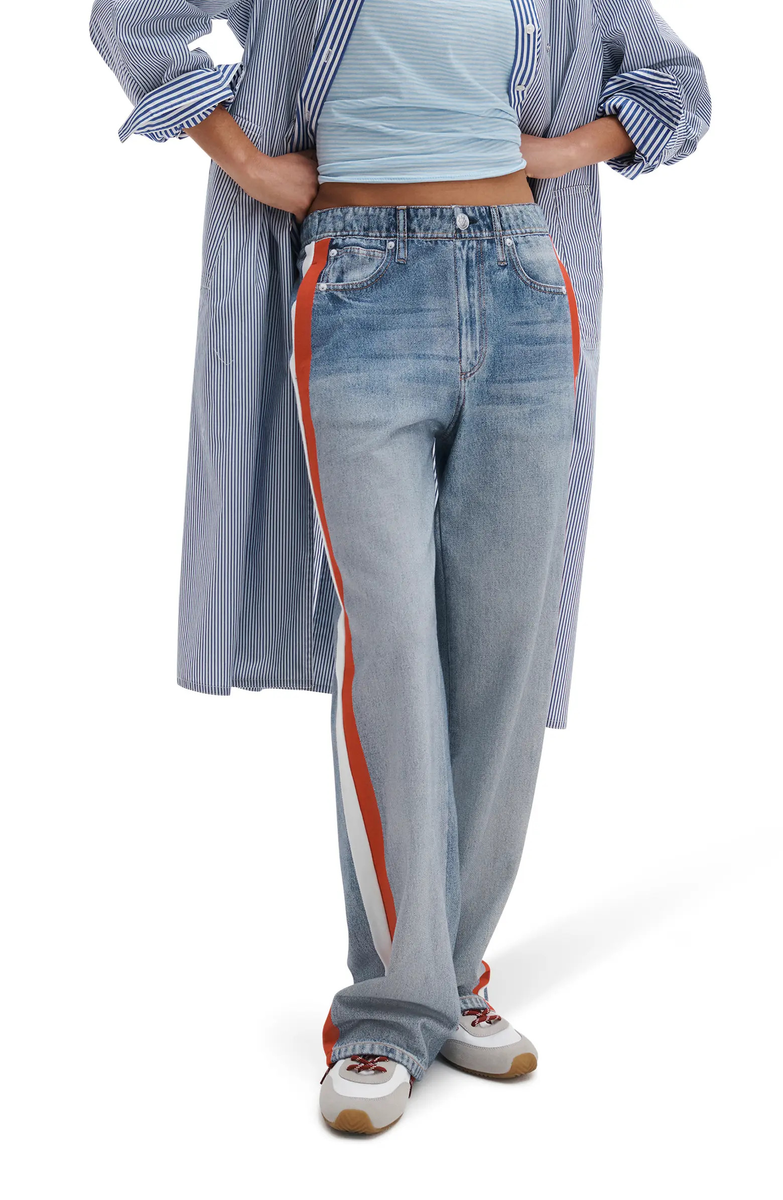 rb Miramar Side Stripe High Waist Wide Leg Cotton Terry Sweatpant Track Pants | Nordstrom