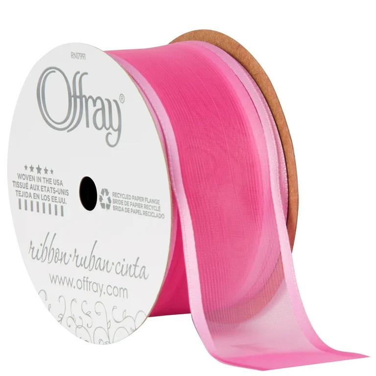 Offray Ribbon, Pink 1 1/2 inch Wired Sheer Ribbon for Floral, Crafts, and Decor, 9 feet, 1 Each | Walmart (US)