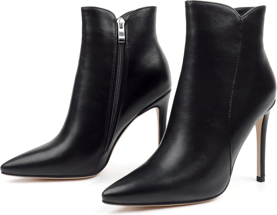 JOY IN LOVE Women's Ankle Boots 4 inch Stiletto High Heels Pointed Toe Zipper Boots | Amazon (US)