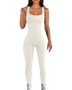 OQQ Women's Yoga Ribbed One Piece Tank Tops Rompers Sleeveless Exercise Jumpsuits | Amazon (US)