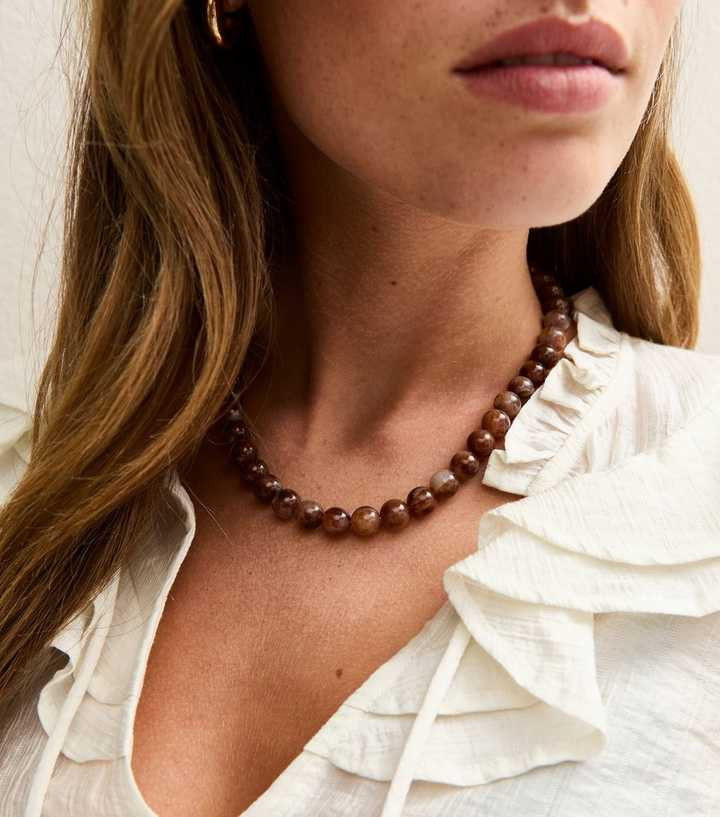 Brown Resin Bead Necklace | New Look | New Look (UK)