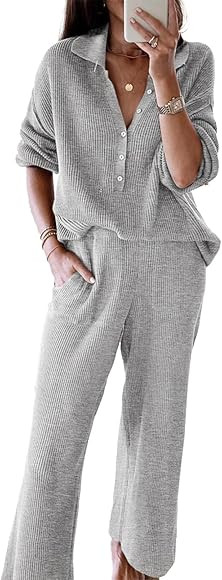 SHEWIN Womens 2 Piece Outfits Sweater Set Long Sleeve Knit Pullover Sweater Top Wide Leg Pants Lo... | Amazon (US)