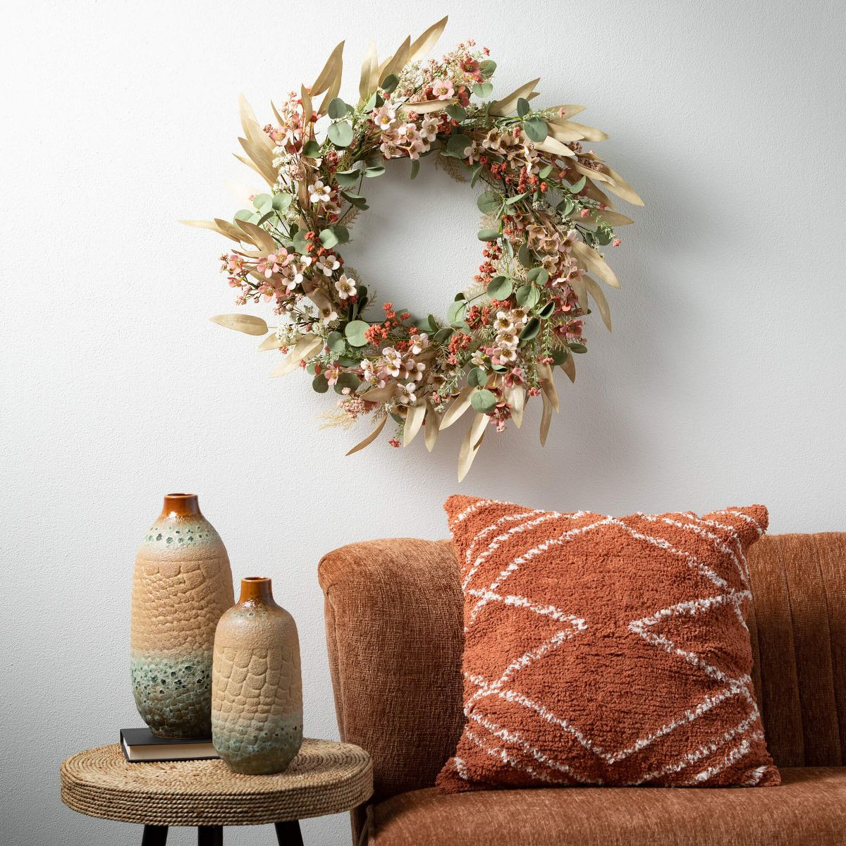 Sullivans Artificial 24" Rust Flower Eucalyptus Wreath | Target