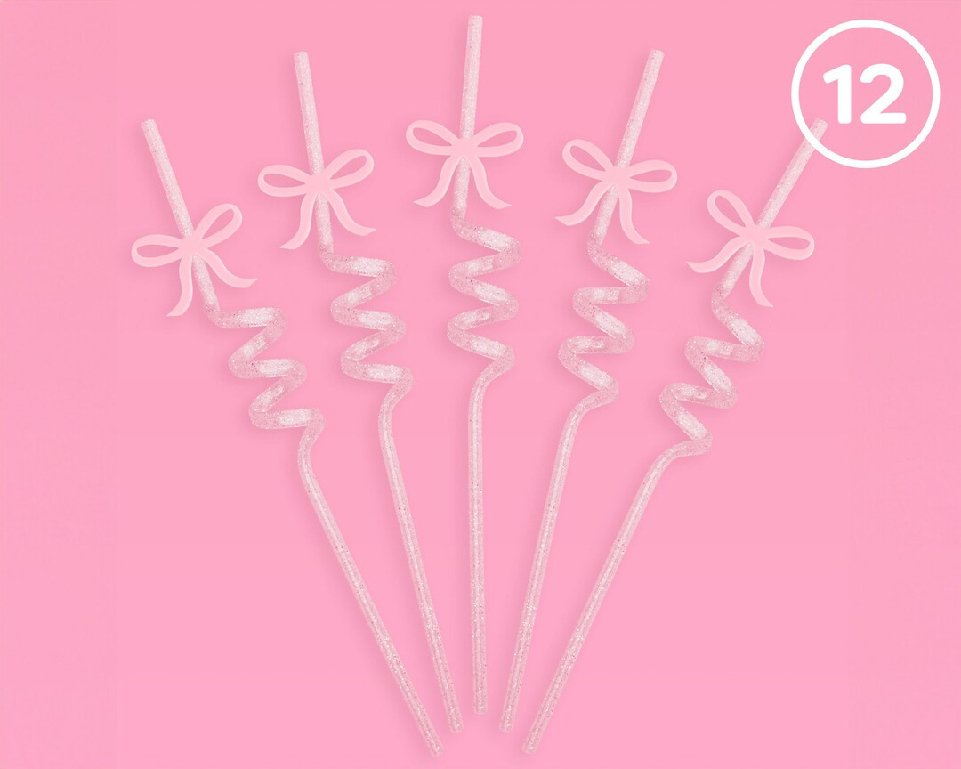 Xo, Fetti Bow Reusable Glitter Straw Set 12 Pc Pretty Bachelorette Decorations, Bow Theme Birthda... | Etsy (US)