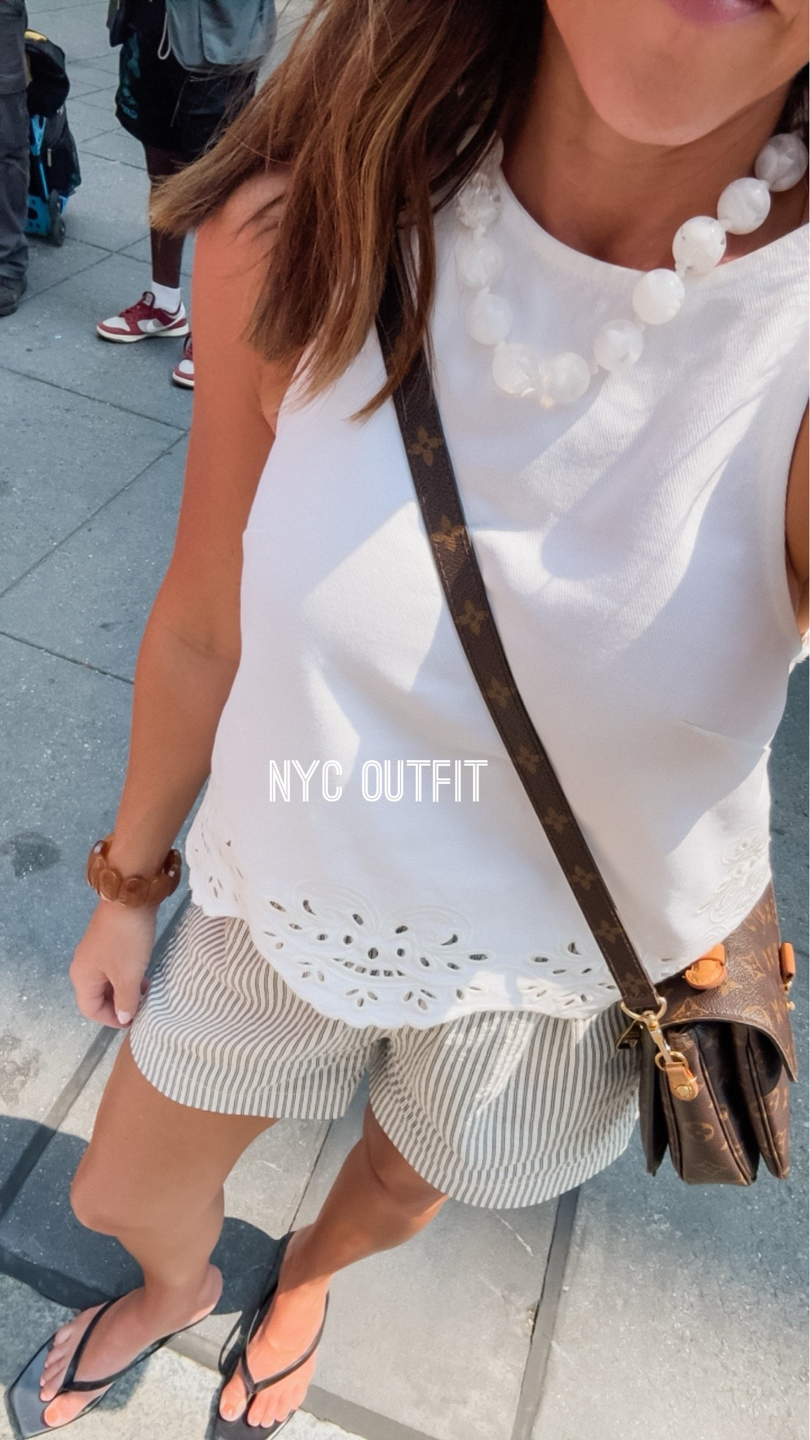 Denim eyelet shell top XS
XS seersucker shorts