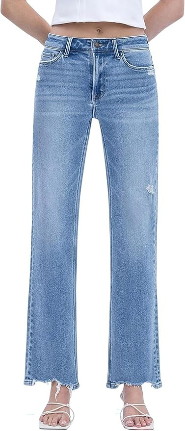 Women's High Rise Raw Hem Ankle Slim Wide Jeans | Amazon (US)