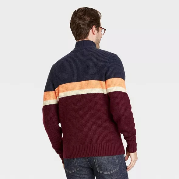 Men's Regular Fit Zip-Up Crewneck Striped Pullover Sweater - Goodfellow & Co™ | Target