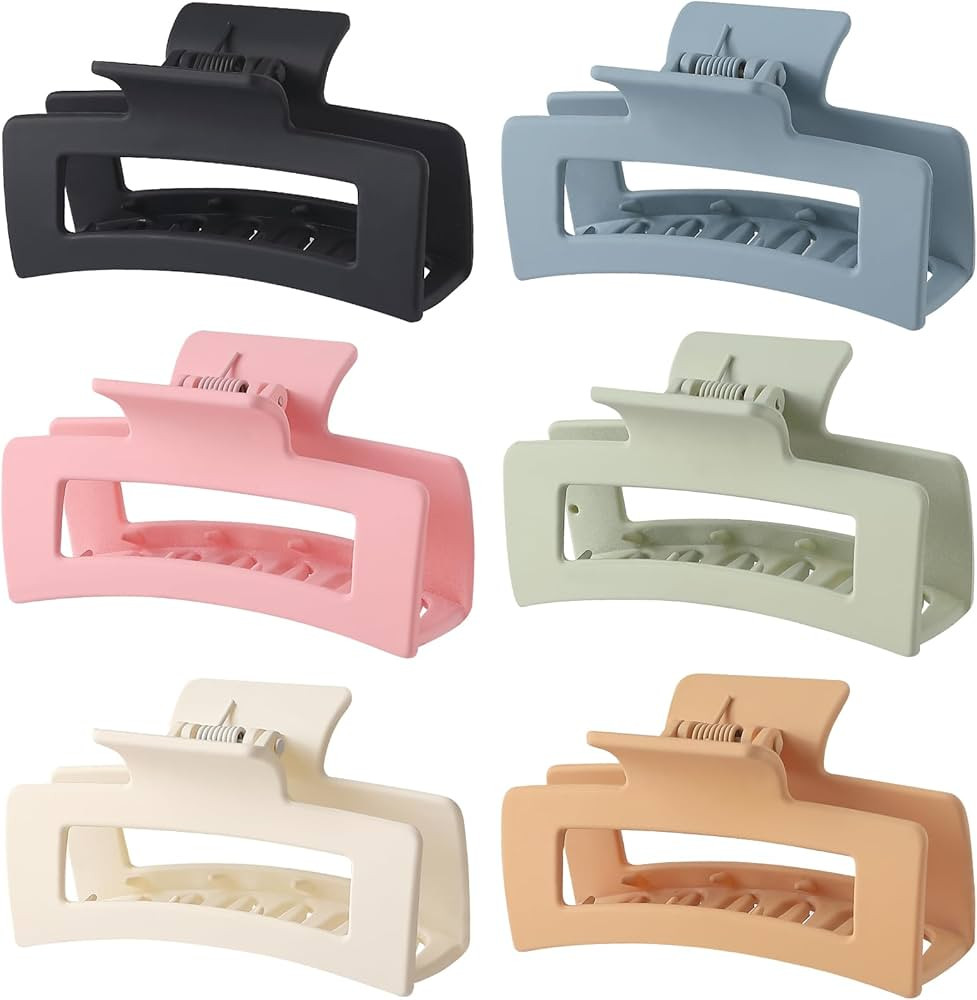 Sisiaipu 3.5 Inch Medium Banana Jaw Hair Clips - 6 Pack Square and Rectangle Clips for Women's Ha... | Amazon (US)