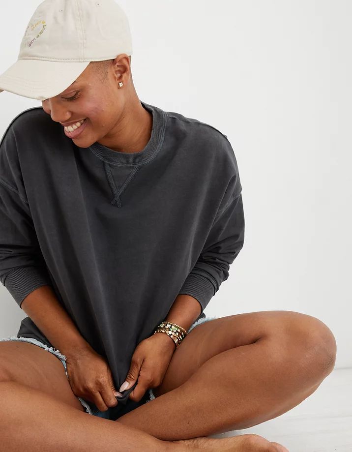 Aerie Real Good Sunwashed Distressed Sweatshirt | American Eagle Outfitters (US & CA)