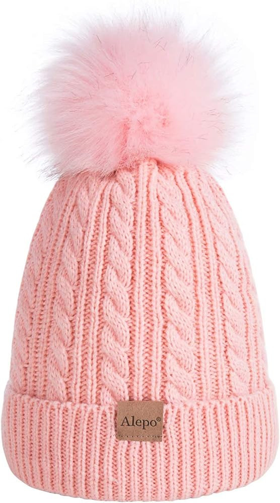 Kids Winter Beanie Hat, Children's Warm Fleece Lined Knit Thick Ski Cap with Pom Pom for Boys Girls | Amazon (US)