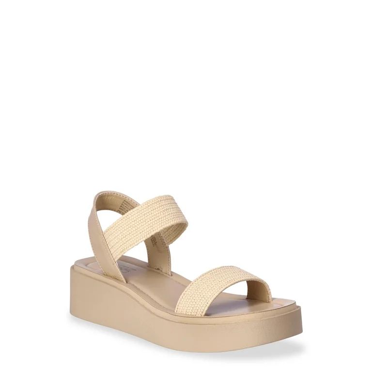 No Boundaries Women’s Textured Strap Low-Heel Platform Sandals | Walmart (US)
