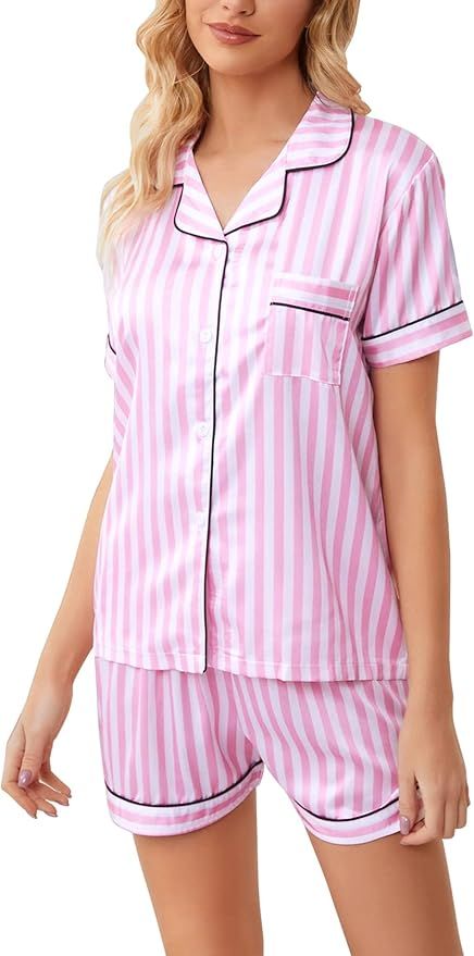 Umeyda Women & Girls Boys Kids Satin Pajamas Set, Soft Lightweight Silkly Button-Down Top with Sh... | Amazon (US)