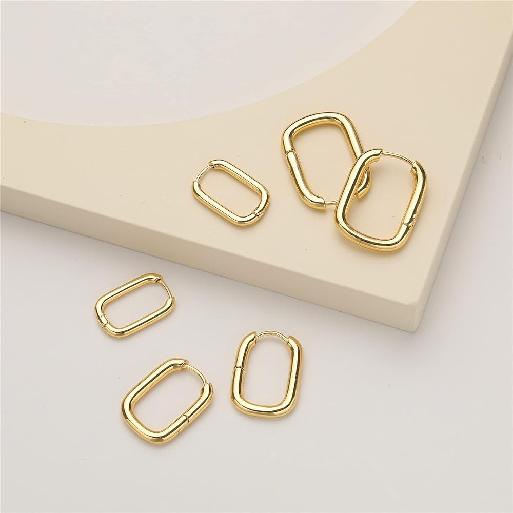 Gold Hoop Earrings Set for Women, 14K Gold Plated Lightweight Hypoallergenic Chunky Open Hoops Set f | Amazon (US)