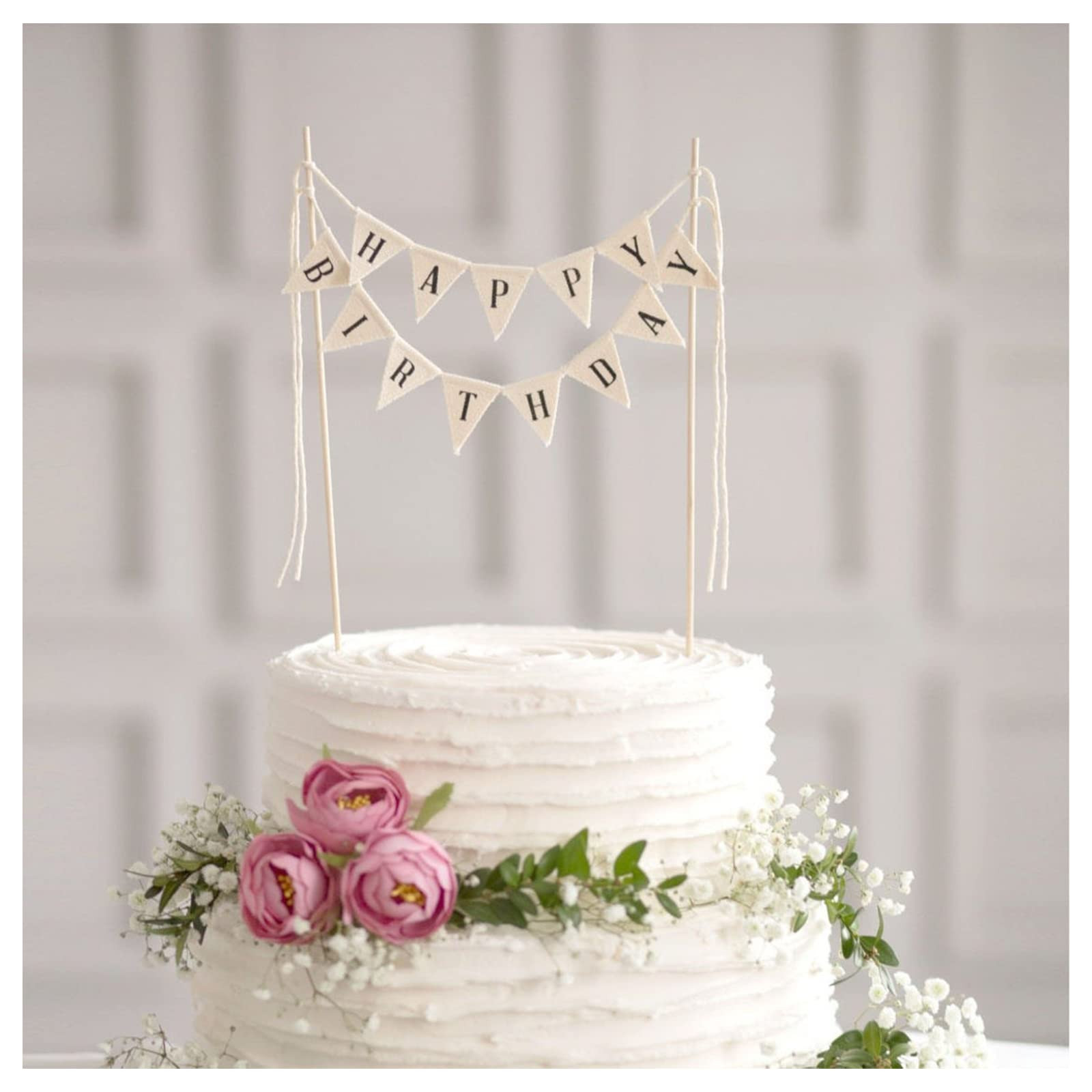 Happy Birthday Cake Bunting Topper Cake Topper Garland, Handmade Pennant Flags with Wood Pole Ivo... | Amazon (US)