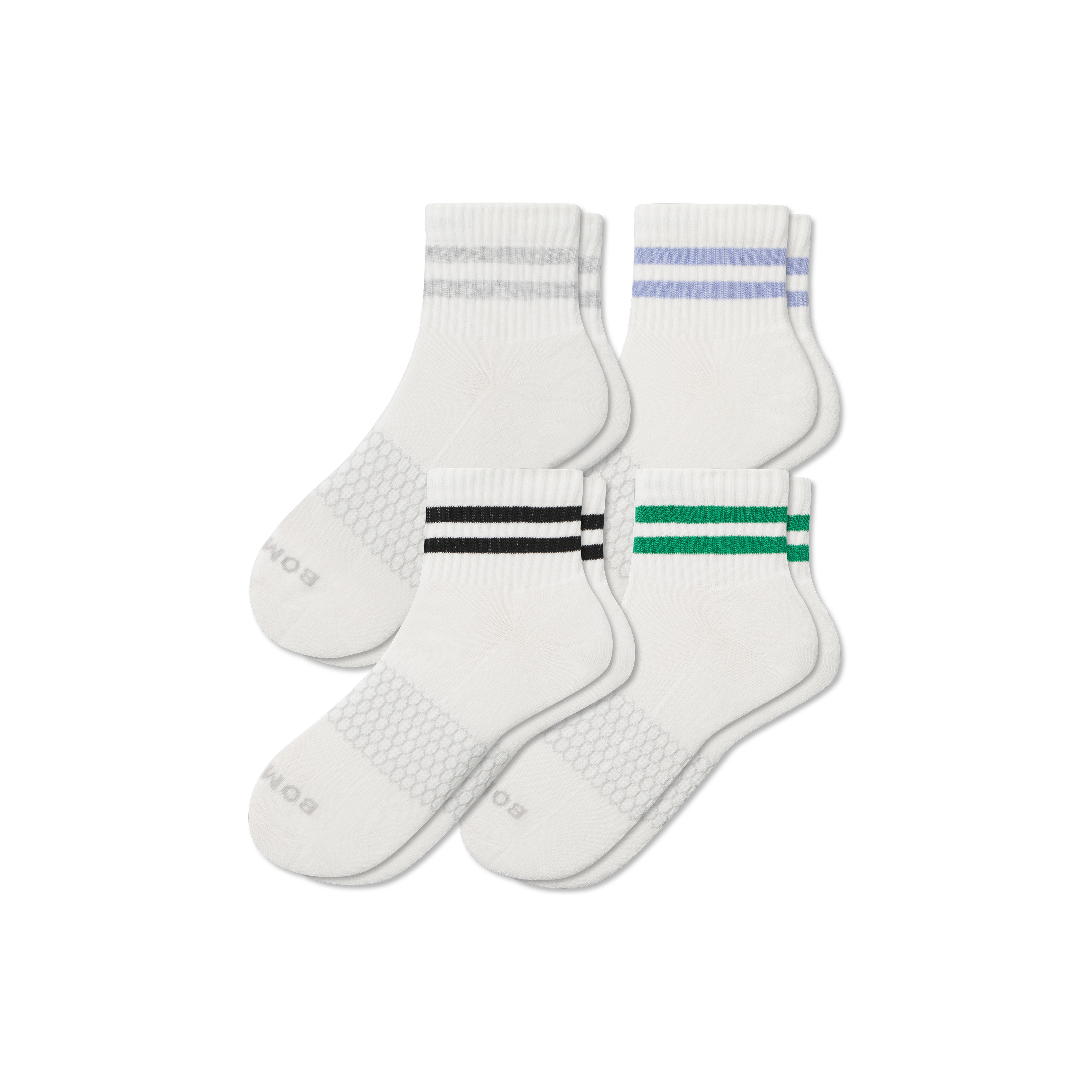 Women's Vintage Stripes Quarter Sock 4-Pack - Grey Dawn Mix - Medium - Cotton Blend - Bombas | Bombas