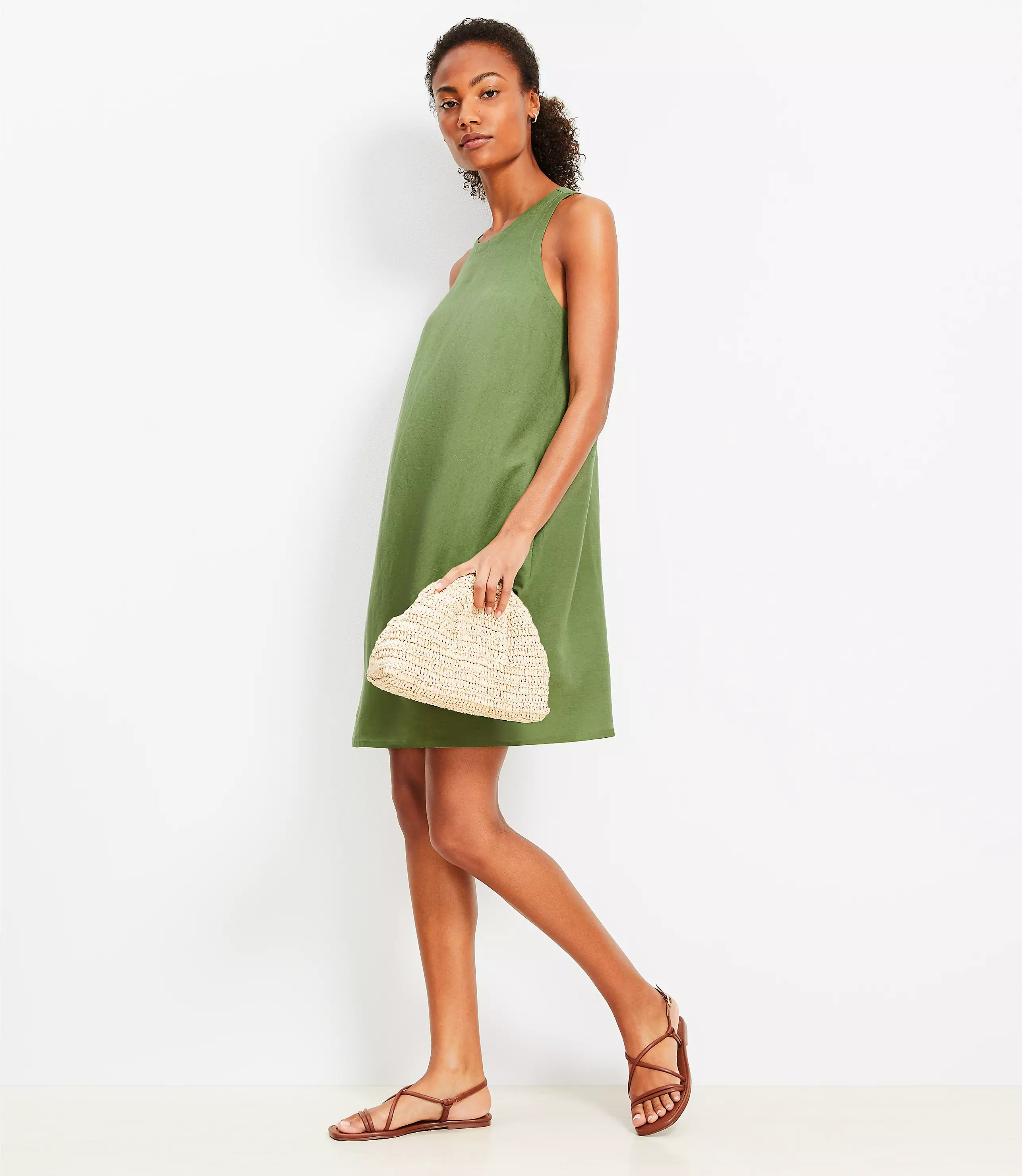 Linen Blend Cutout Back Mini Pocket Dress | LOFT