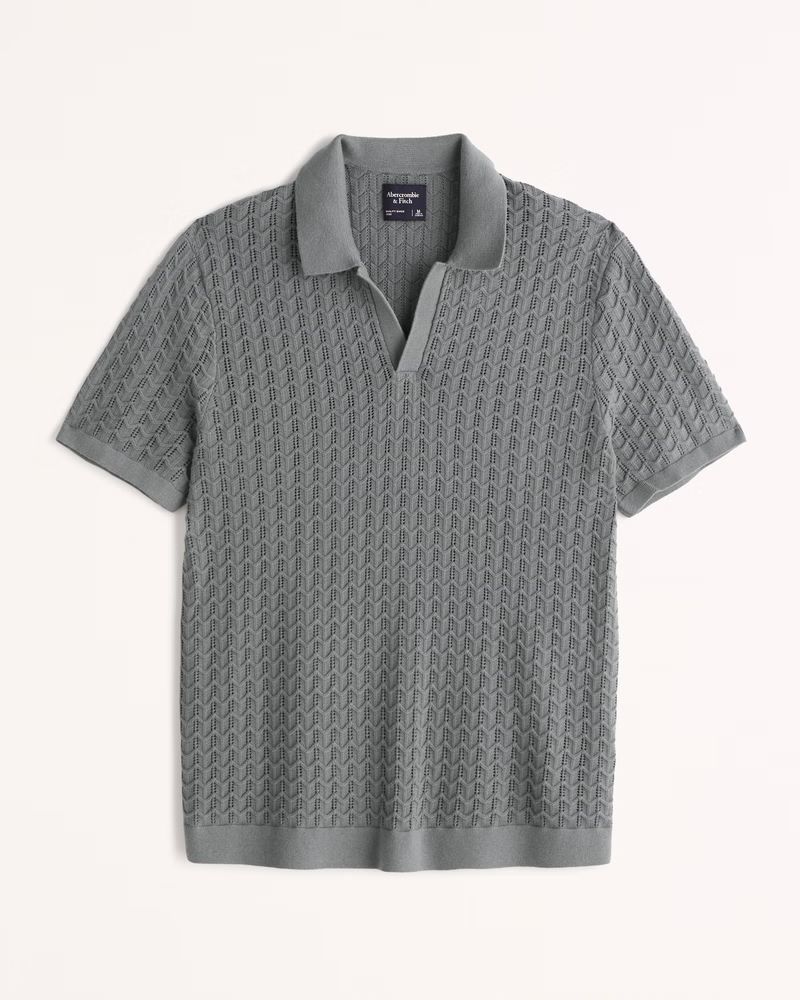 Abercrombie & Fitch Men's Textured Johnny Collar Sweater Polo in Green - Size XL | Abercrombie & Fitch (US)