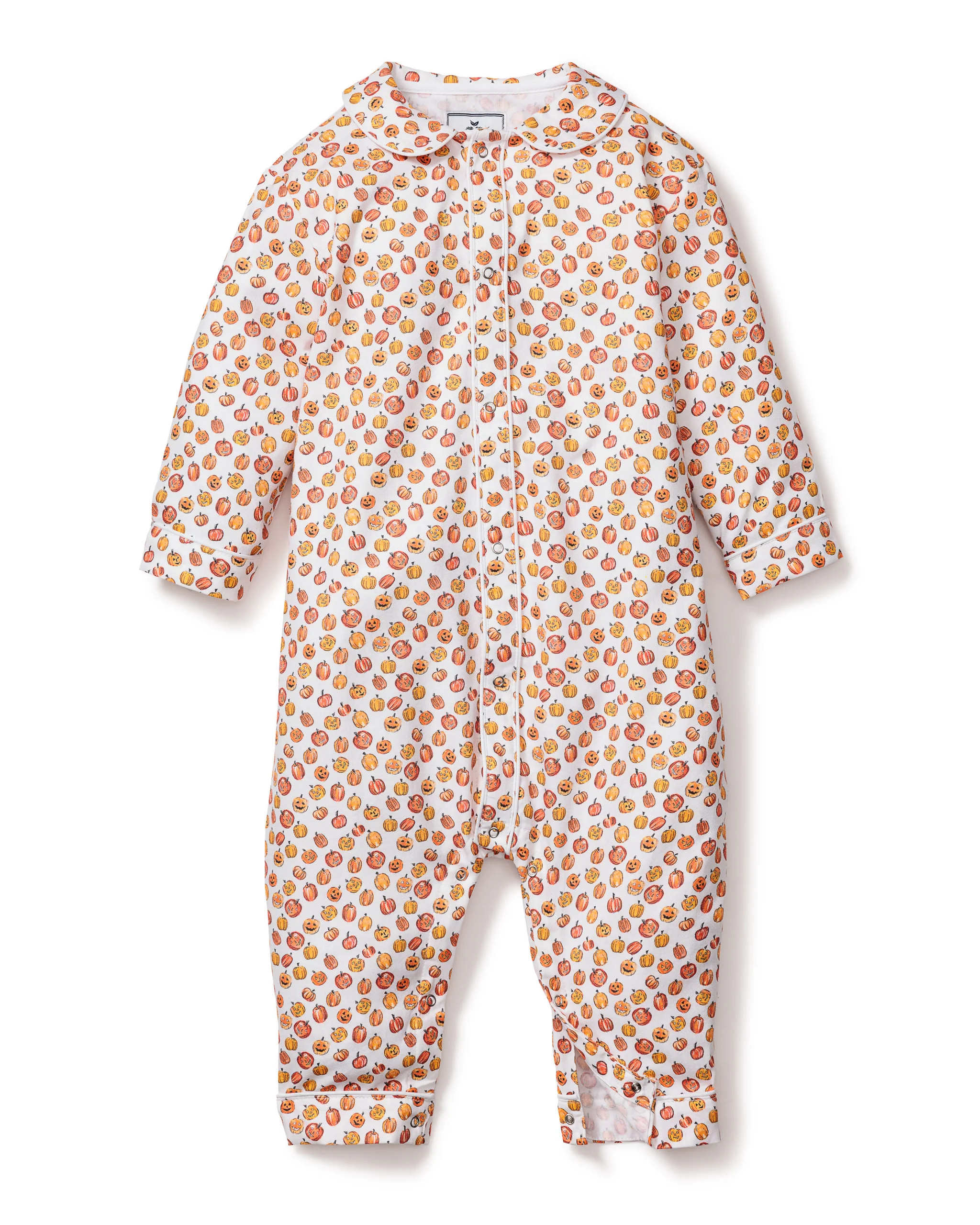Baby's Twill Cambridge Romper in Pumpkin Patch | Petite Plume