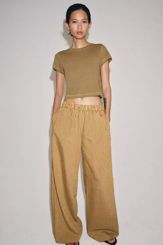 ZW COLLECTION STRIPED WIDE-LEG TROUSERS | Zara UK