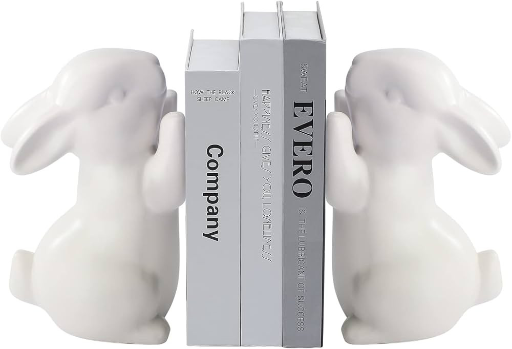 BestAlice 2 Pcs Rabbit Bookends, Bunny Book Ends for Shelves, Ceramic Animal Figurine Book Ends S... | Amazon (US)